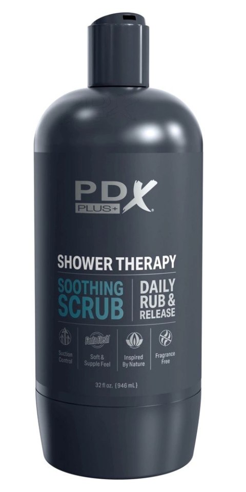 PDX Plus Shower Soothing Scrub - Dyskretna maszyna intymna, butelka szamponu, 20,7 cm