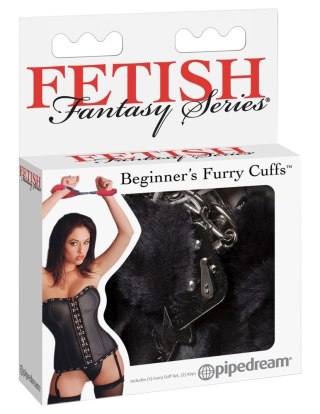 Fetish Fantasy Series Kajdanki Metalowe Srebrne z Czarnym Futrem 2 Klucze