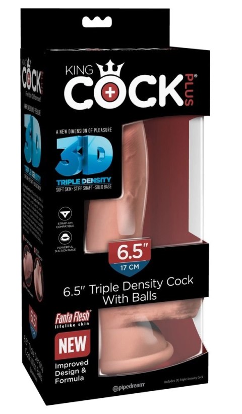 King Cock Plus model 6,5" z jądrami i przyssawką, jasny odcień skory 17 cm