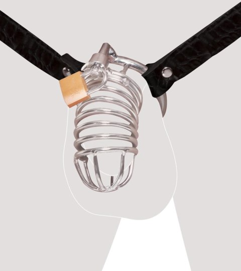 Fetish Fantasy Extreme Stalowa klatka anatomiczna z pasem i zamkiem 12 cm