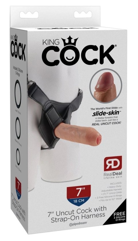King Cock 18 cm Jasny System Strap-On z Ruchomą Powierzchnią Skory