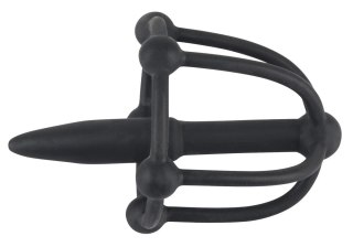 You2Toys Plug intymny z kulkami, klatką - silikonowy, czarny, 5,7 cm