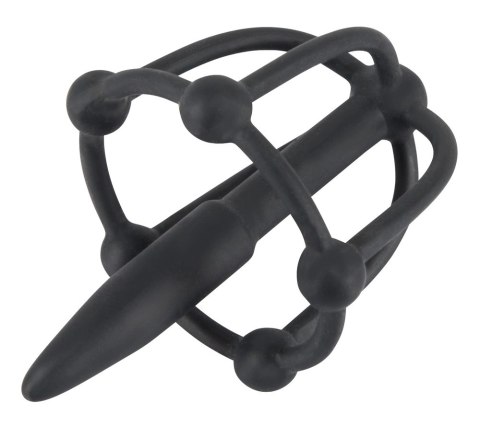 You2Toys Plug intymny z kulkami, klatką - silikonowy, czarny, 5,7 cm