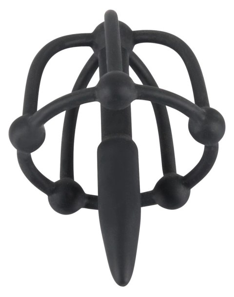 You2Toys Plug intymny z kulkami, klatką - silikonowy, czarny, 5,7 cm