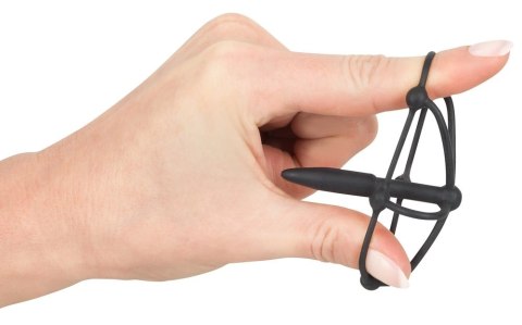 You2Toys Plug intymny z kulkami, klatką - silikonowy, czarny, 5,7 cm