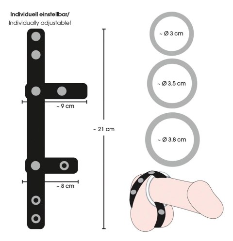 Bad Kitty - Czarny pasek z wymiennymi pierścieniami, regulowany, 3 rozmiary