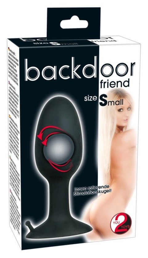 Backdoor Friend mały silikonowy korek z kulką stymulacyjną 8 cm czarny