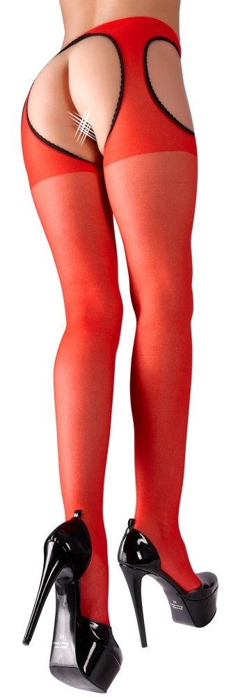 Cottelli Legwear rajstopy z pasem do pończoch czerwone S/M