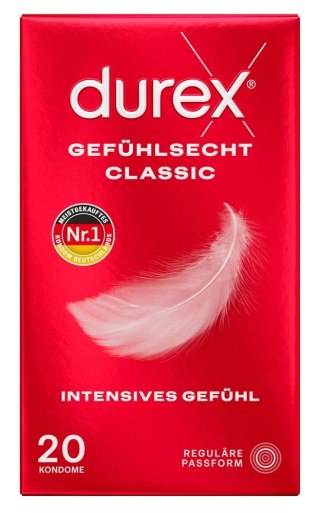 Durex Classic Lateksowe Prezerwatywy 20 szt. Wyprofilowane 56 mm