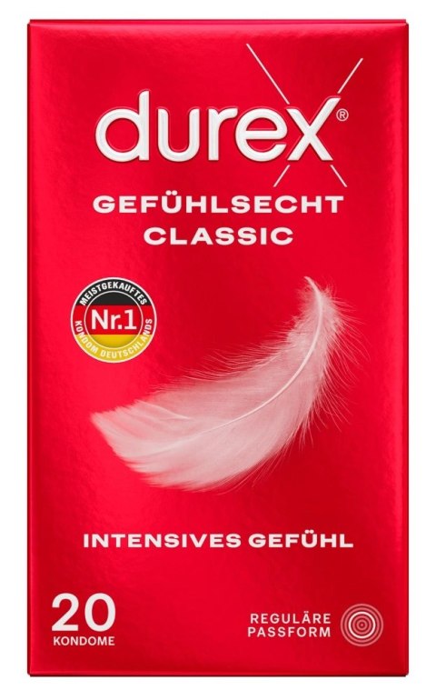 Durex Classic Lateksowe Prezerwatywy 20 szt. Wyprofilowane 56 mm