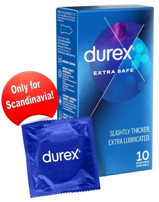 Durex Extra Safe 10 szt. - precyzyjnie anatomiczny, mocno nawilżony model