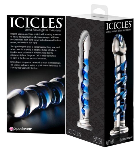 Icicles Model 24 Szklana Maszyna Intymna Zakrzywiona z Wypustkami 18,5 cm