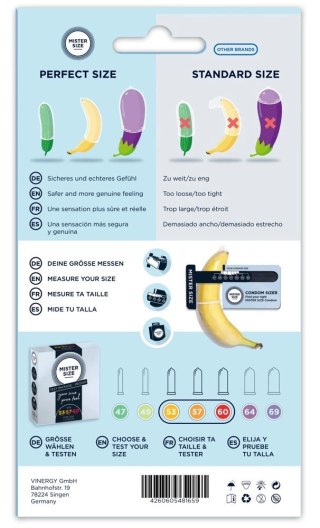 Mister Size - Prezerwatywy Testowe 3 Rozmiary Lateksowe 53/57/60 mm