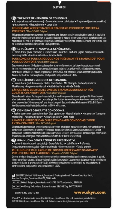 SKYN King Size prezerwatywy nielateksowe 190mm 10 szt. duży rozmiar