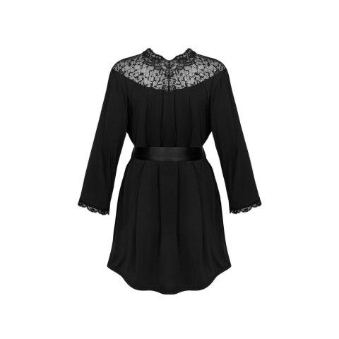 Obsessive Bellastia Peniuar Koronkowy Czarny XS/S z Paskiem