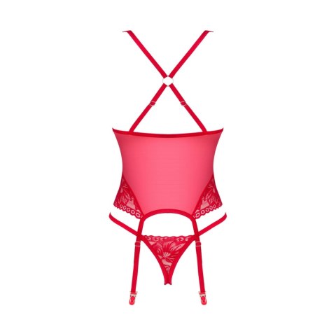 Obsessive Lacelove Gorset koronkowy czerwony + stringi XS/S zestaw