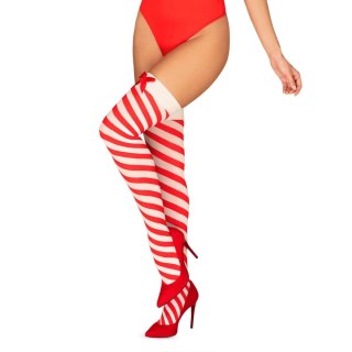 Obsessive Kissmas Pończochy Czerwono-Białe Paseczki S/M Multistretch