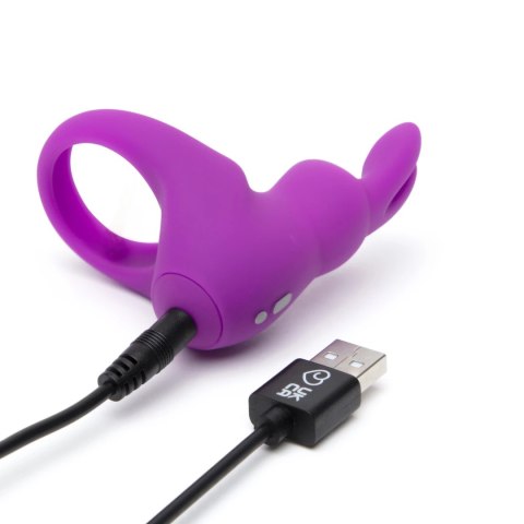 Happy Rabbit Fioletowy Pierścień Wibrujący USB z Etui Silikonowy