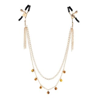 Sportsheets Amber Chain - Regulowane zaciski z bursztynowym łańcuszkiem