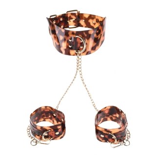 Sportsheets Obroża i Mankiety Amber - modny zestaw z pozłacanymi łańcuszkami