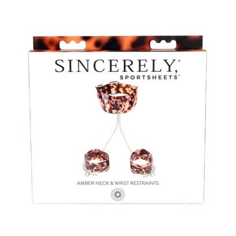 Sportsheets Obroża i Mankiety Amber - modny zestaw z pozłacanymi łańcuszkami