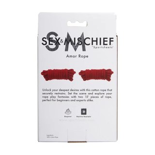 Sportsheets Sex & Mischief komplet 2 czerwonych lin bawełnianych 2x4,5m