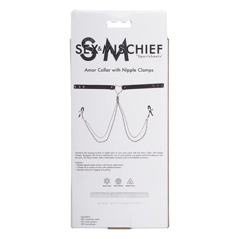 Sportsheets Sex & Mischief obroża z regulowanymi klipsami i łańcuszkami