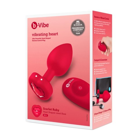 B-Vibe Heart Plug M/L Red - silikonowy model intymny z pilotem