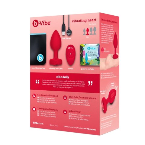 B-Vibe Heart Plug M/L Red - silikonowy model intymny z pilotem