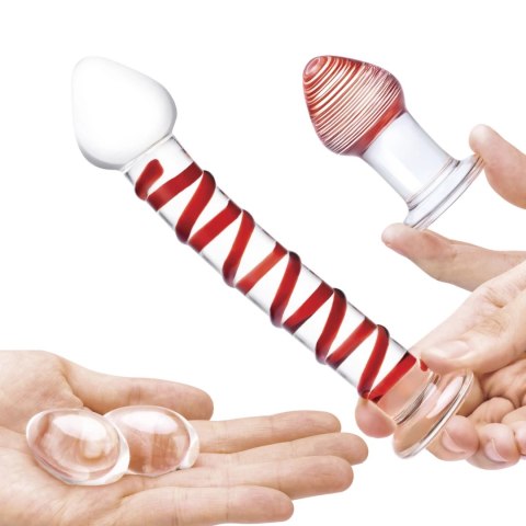 Glas Mr. Swirly Set - Szklany zestaw: spiralny model, plug i kulki