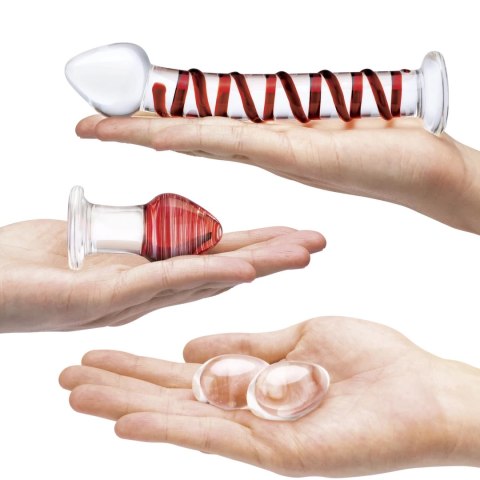 Glas Mr. Swirly Set - Szklany zestaw: spiralny model, plug i kulki