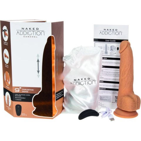 Naked Addiction Thrusting Dong 23 cm Caramel z pilotem, silikon premium