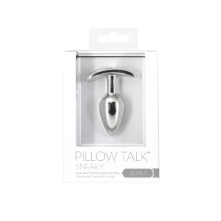 Pillow Talk Sneaky - stalowy plug z kryształem, miniwibrator, 6.6 cm