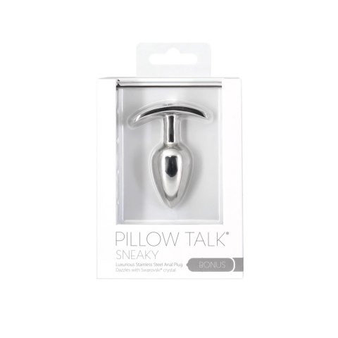 Pillow Talk Sneaky - stalowy plug z kryształem, miniwibrator, 6.6 cm