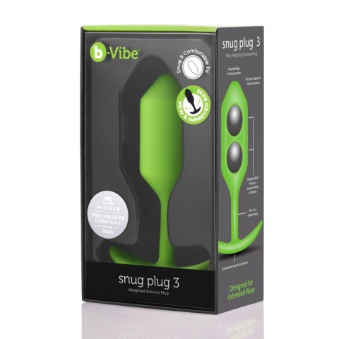 B-Vibe Snug Plug 3 Lime - anatomiczny klin, silikonowy, 180,7g
