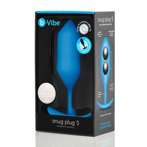 B-Vibe Snug Plug 5 Blue - zaawansowany korek anatomiczny, 371g, silikon