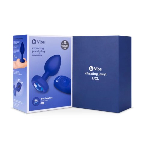 B-Vibe Vibrating Jewel Plug L/XL Navy - bezprzewodowy system wibracyjny, silikon
