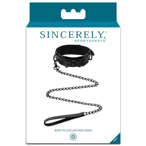Sportsheets Sincerely Bow Tie Collar & Leash - elegancka czarna obroża z kokardką