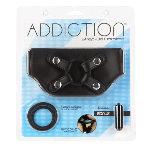 Addiction Strap-On Harness Black uniwersalny, regulowany, z PowerBullet