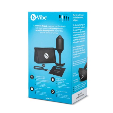 B-Vibe Snug Plug 4 Black - czarna wibrująca wtyczka, 247g, silikon