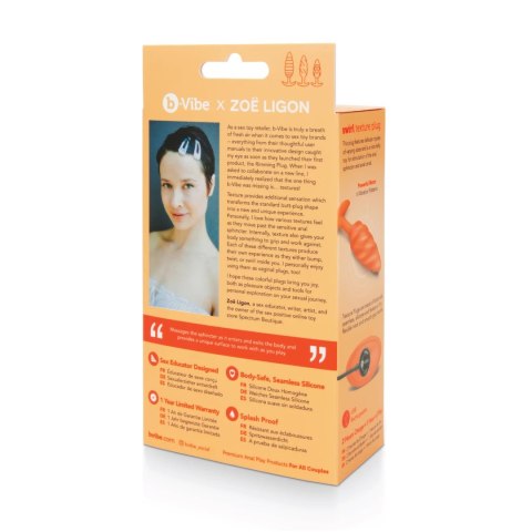 B-Vibe Texture Plug Swirl Orange - wibrujący model z falistą powierzchnią