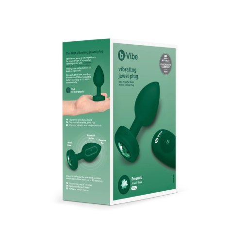B-Vibe Vibrating Jewel Plug M/L Emerald - wibrujący korek z pilotem