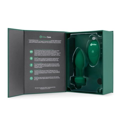 B-Vibe Vibrating Jewel Plug M/L Emerald - wibrujący korek z pilotem