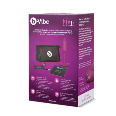B-Vibe Vibrating Snug Plug 2 Rose - silikonowy korek wibrujący 112g