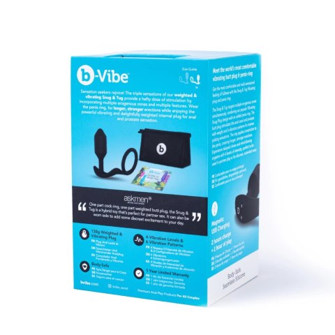 B-Vibe Vibrating Snug & Tug M - Wibrująca zatyczka z pierścieniem, silikon