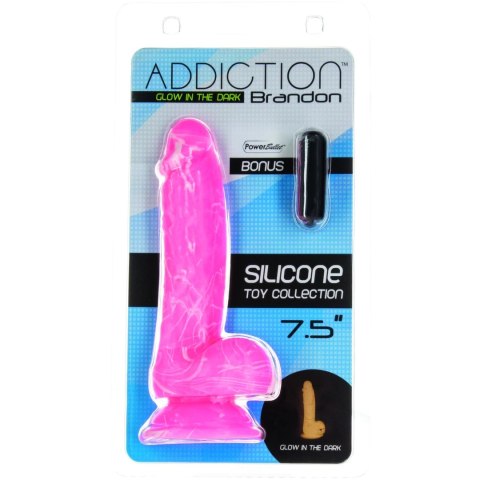 Addiction Brandon Model 19 cm Glow in the Dark Pink, silikonowy, przyssawka