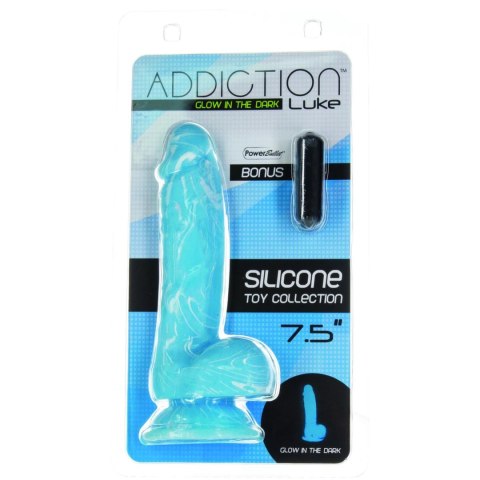 Addiction Luke Glow in the Dark Blue 19 cm - Model silikonowy z przyssawką