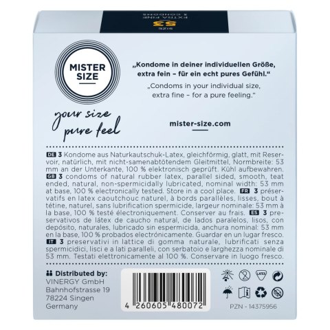 Mister Size Prezerwatywy 53 mm - 3 sztuki, dopasowany rozmiar