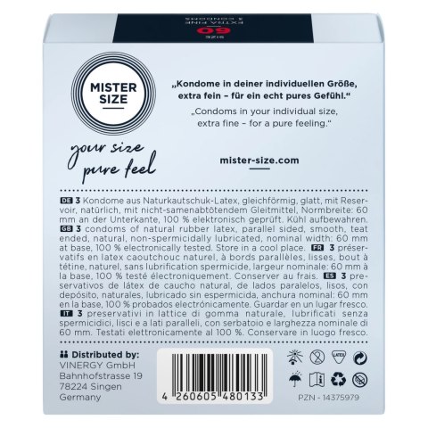 Mister Size Prezerwatywy 60 mm 3 sztuki - komfortowy rozmiar XL