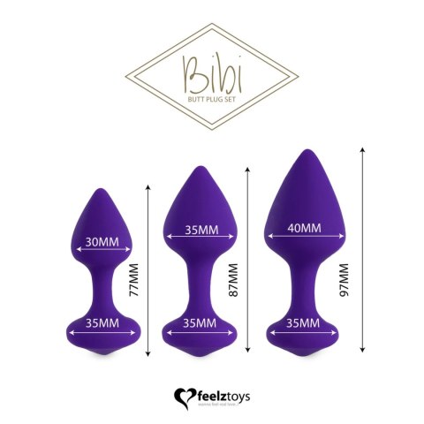 FeelzToys Bibi Purple - Zestaw 3 elastycznych zatyczek, silikon